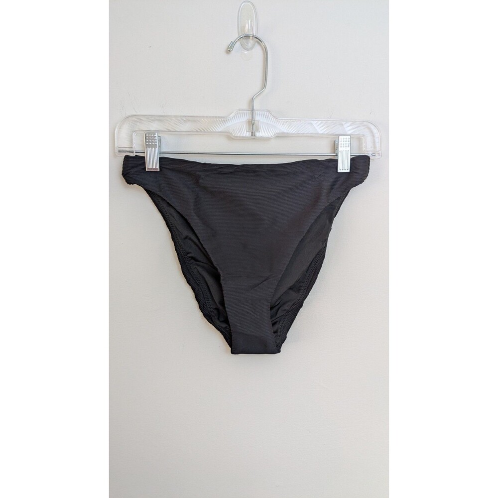 J.Crew Ribbed SZ Small High-rise Classic Cheeky Bikini Bottom Black Resort Black